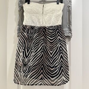 Charlotte Russe Large Strapless Black & White Zebra Patterned Dress w/ Lace